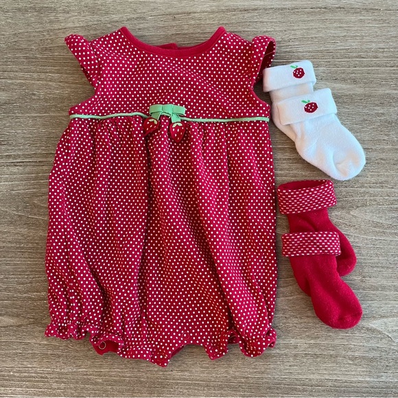 Gymboree Other - Gymboree Romper 3-6 months baby girl strawberry red socks set